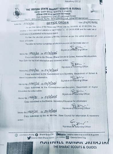 ସ୍କାଉଟ ଆଣ୍ଡ ଗାଇଡ଼ ନିର୍ବାଚନରେ ମନ୍ତ୍ରୀ ଅଯଥା ହସ୍ତକ୍ଷେପ ବନ୍ଦ କରି ସ୍ୱଚ୍ଛ ଓ ନିରପେକ୍ଷ ନିର୍ବାଚନ ପାଇଁ ବ୍ୟବସ୍ଥା କରନ୍ତୁ : ଓଡିଶା ଅଭିଭାବକ ମହାସଂଘ